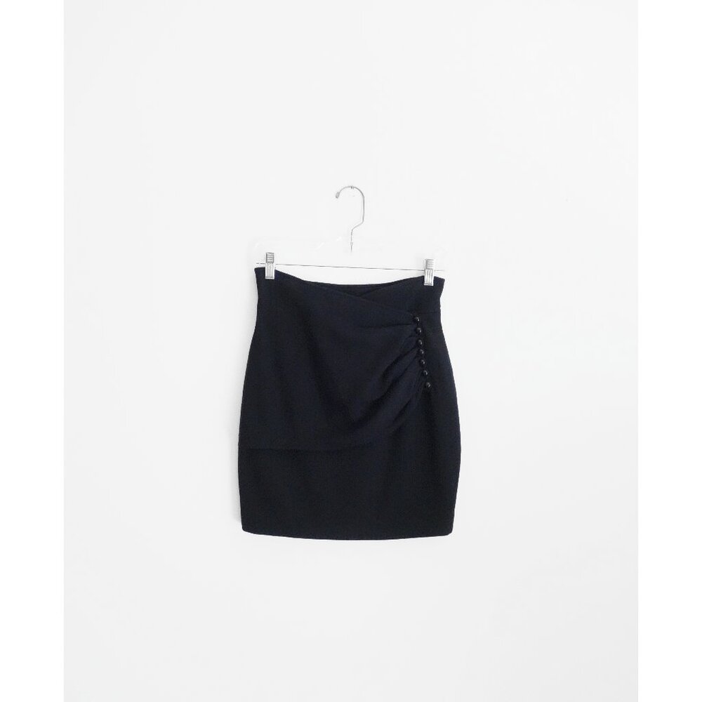 Vtg 80s Emanuel Ungaro Solo Donna I.Magnin Black Wool Faux Wrap Skirt 38 US 2